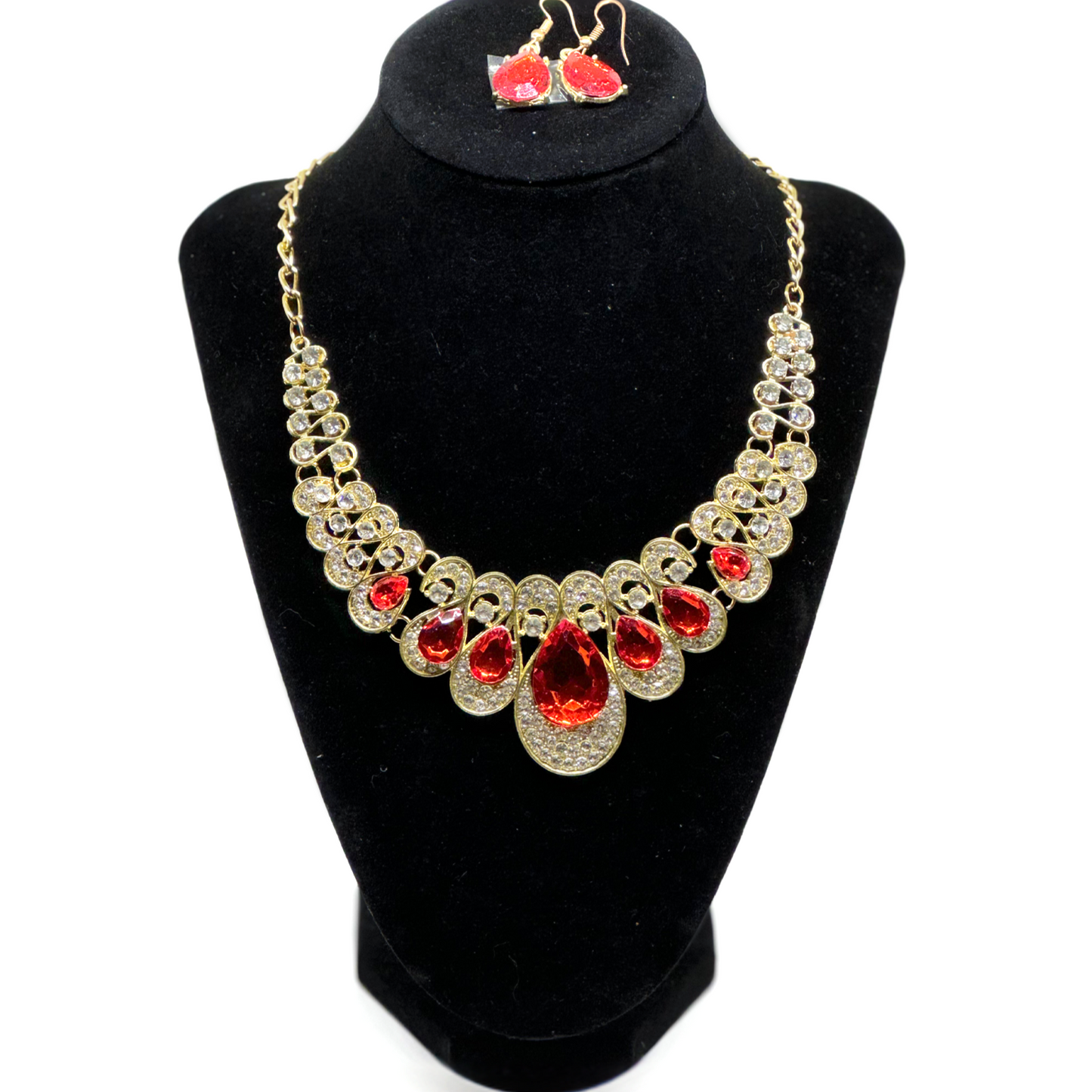 VIBRANT RED MODREN GEMSTONE NECKLACE AND EARRING SET