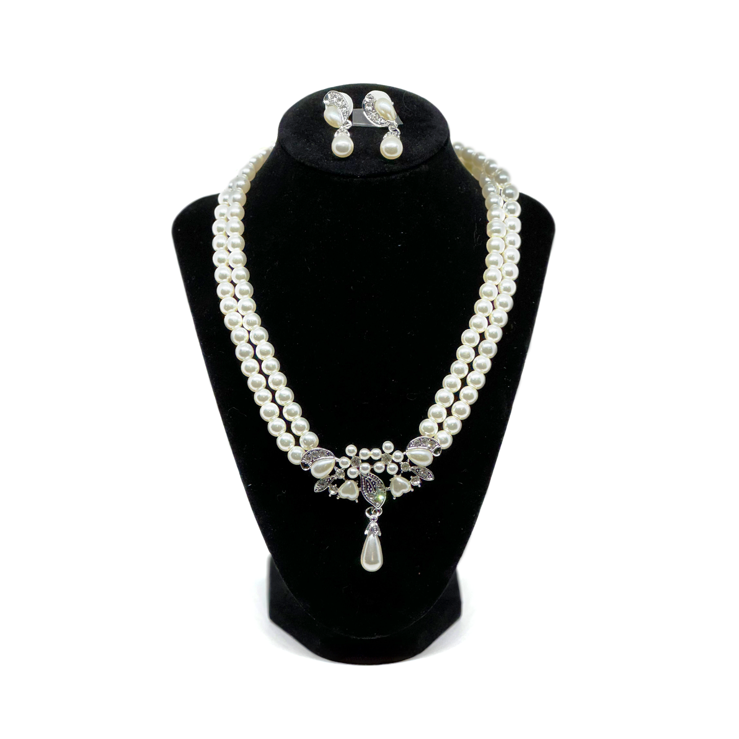 DOUBLE STRAND PEARL NECKLACE AND EARRINGS