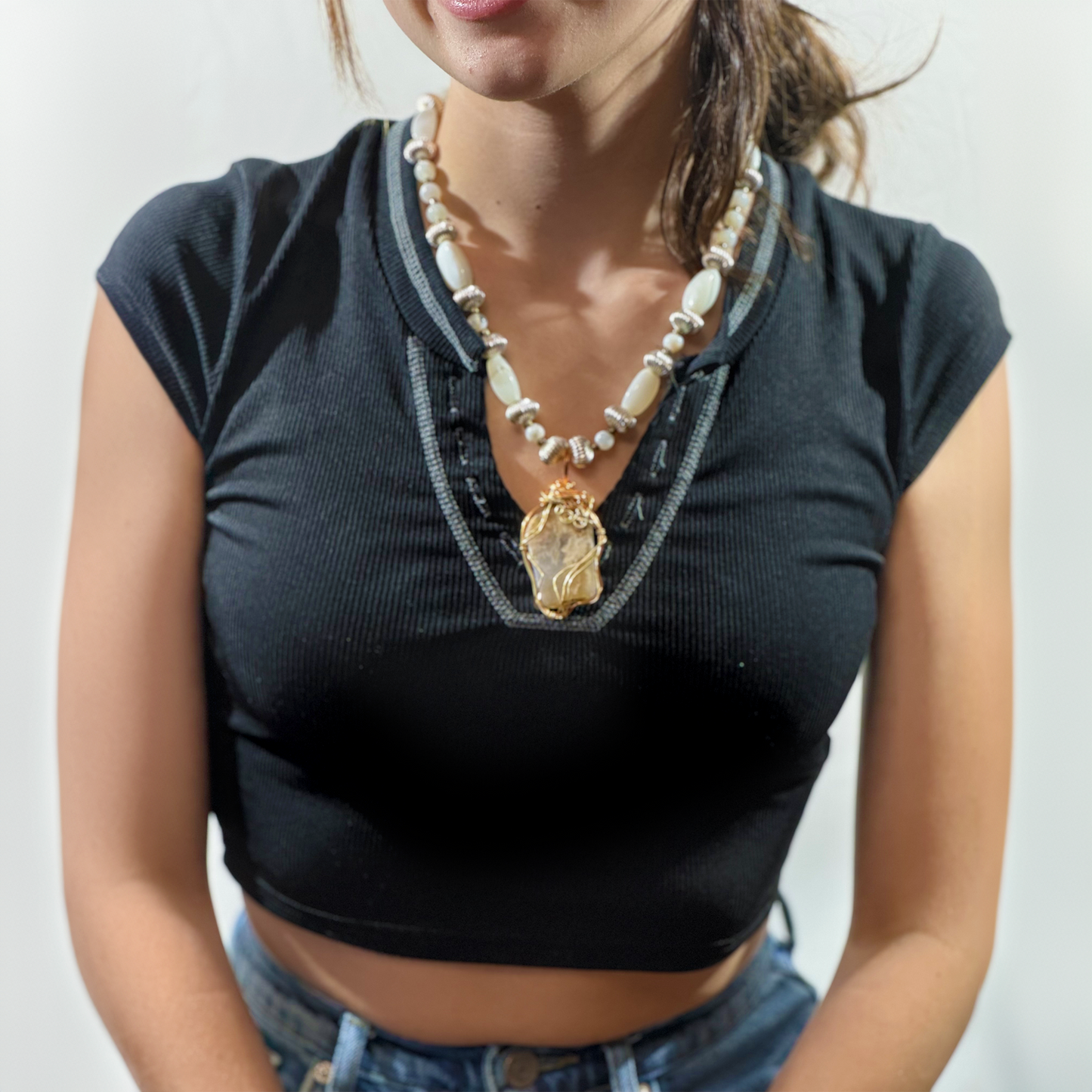 WHITE STONE AND BEADS