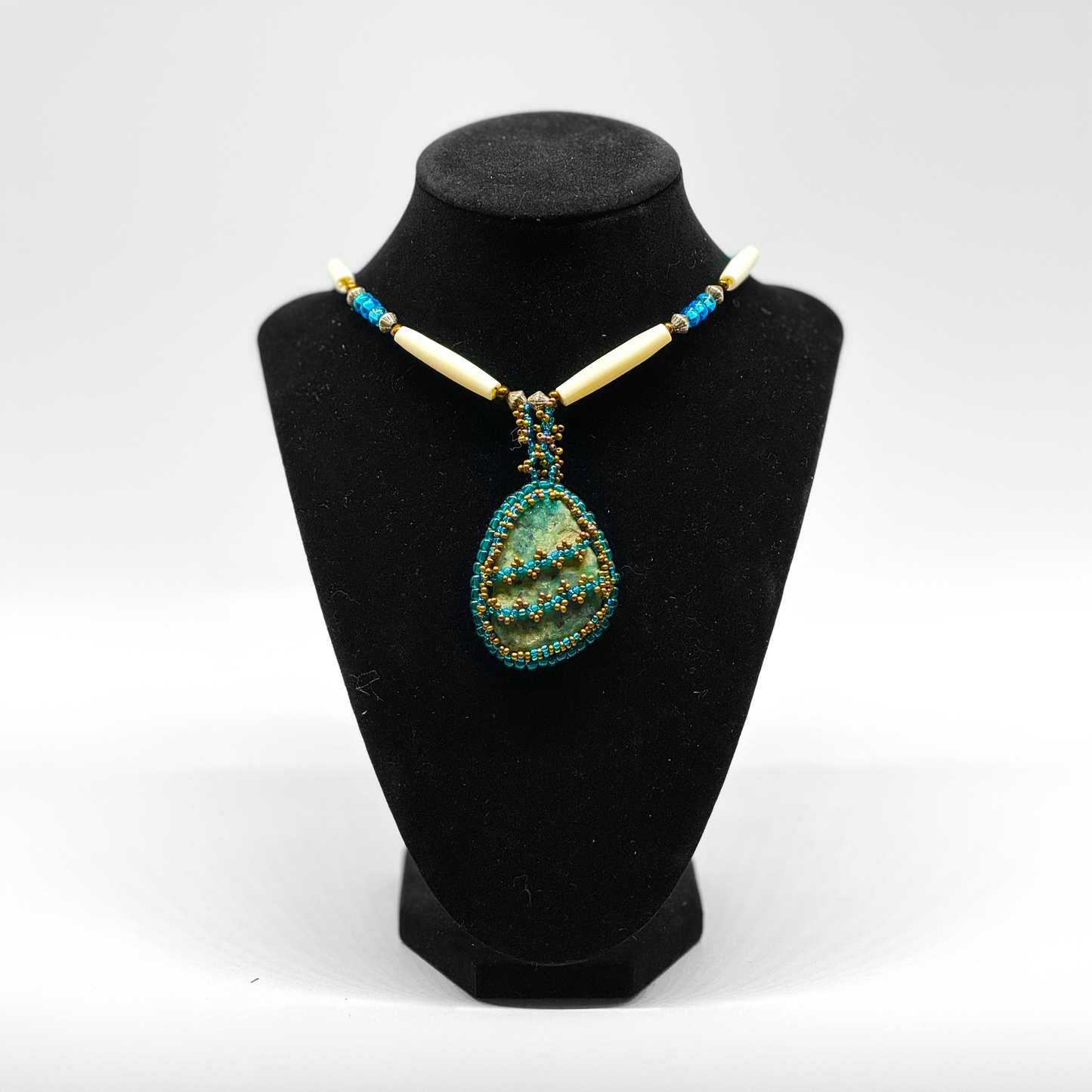 UNIQUE BONE NECKLACE Rock. Beaded Pendant