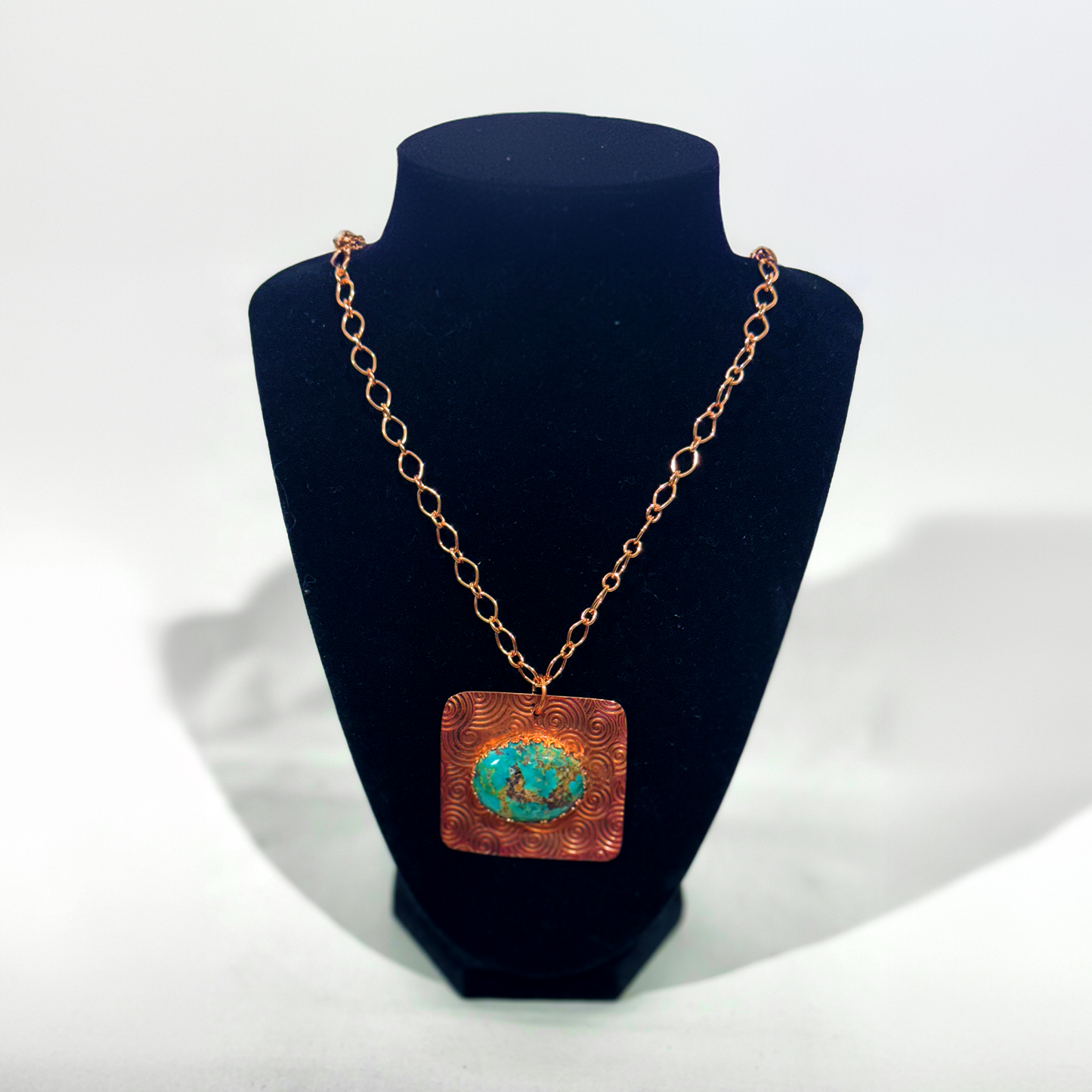 COPPER EMBOSSED AND TURQUOISE NECKLACE