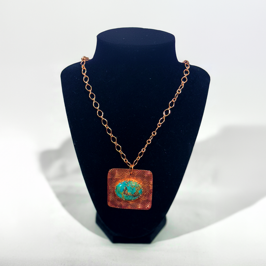 COPPER EMBOSSED AND TURQUOISE NECKLACE