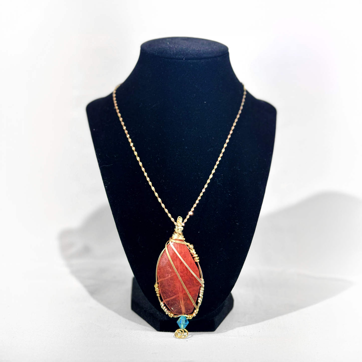 RHODCHROSITE STONE WIRED PENDANT