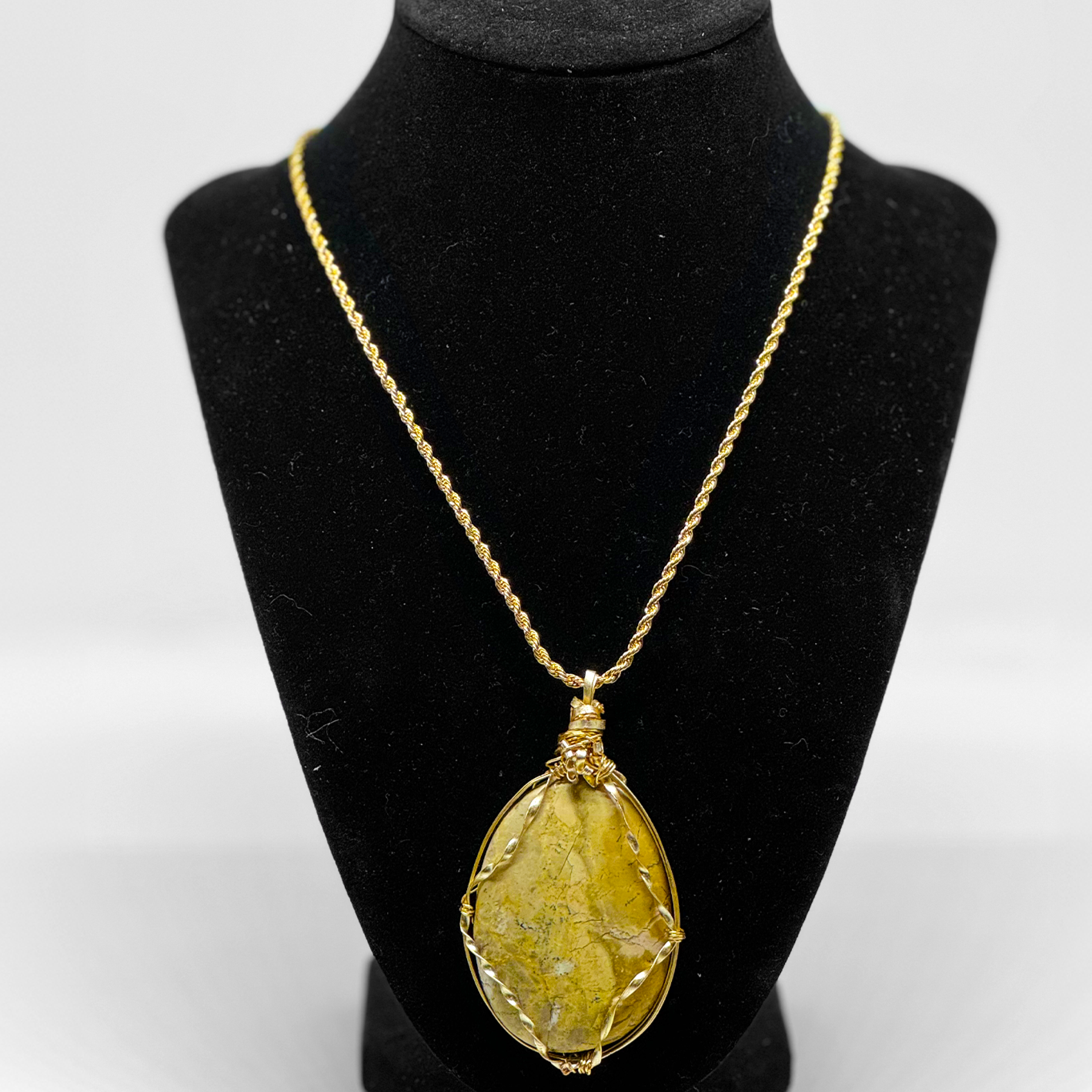 BRASS WIRED TIGER SKIN JASPER  ROCK NECKLACE