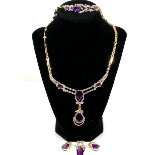 PURPLE COLOR GEM STONE NECKLACE SET