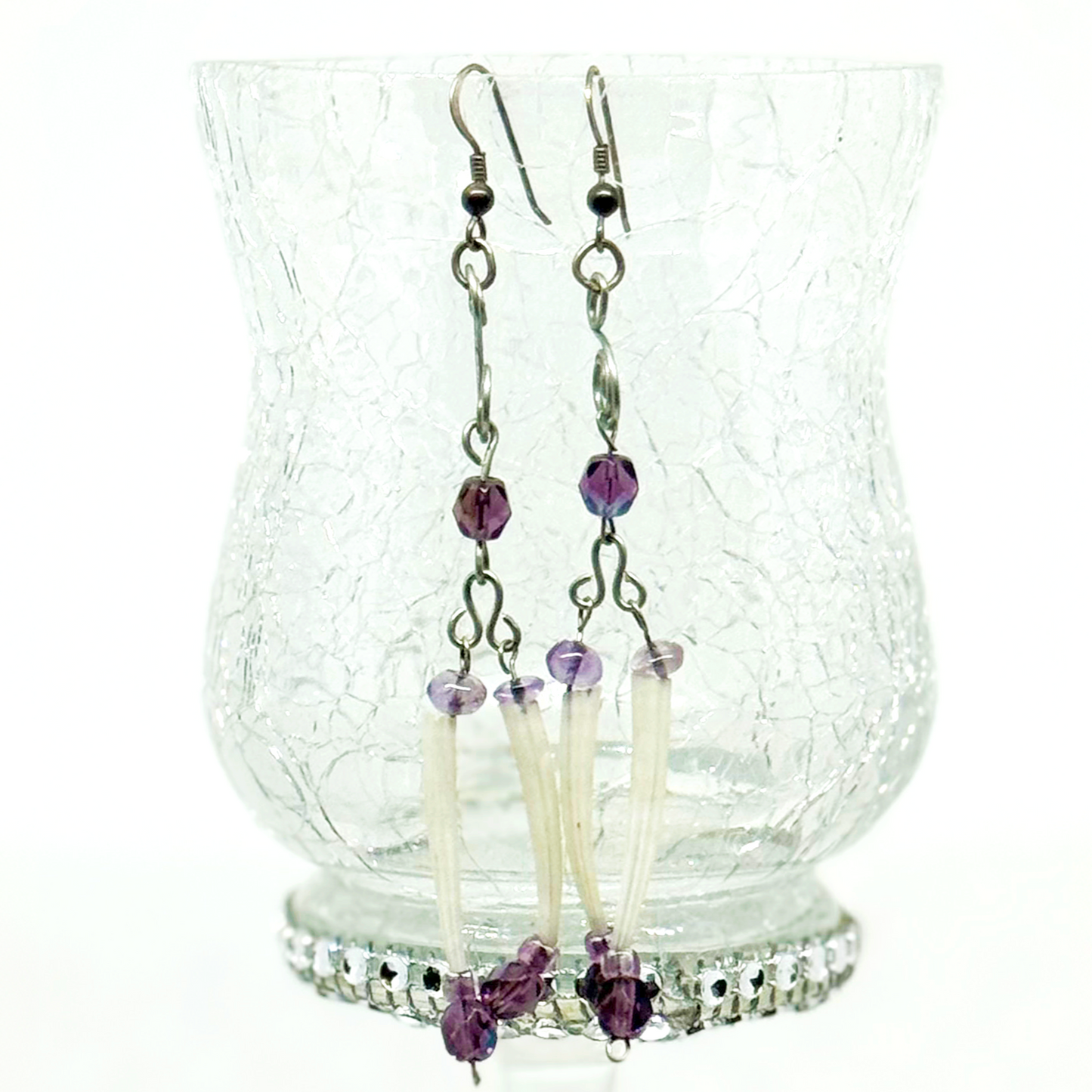 DENTALLIUM SHELL AND PURPLE EARRINGS