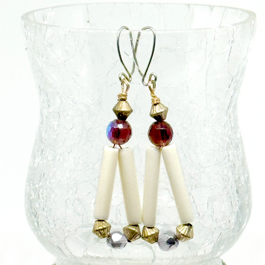 Borealis Reddish, Purple and Bone Earrings