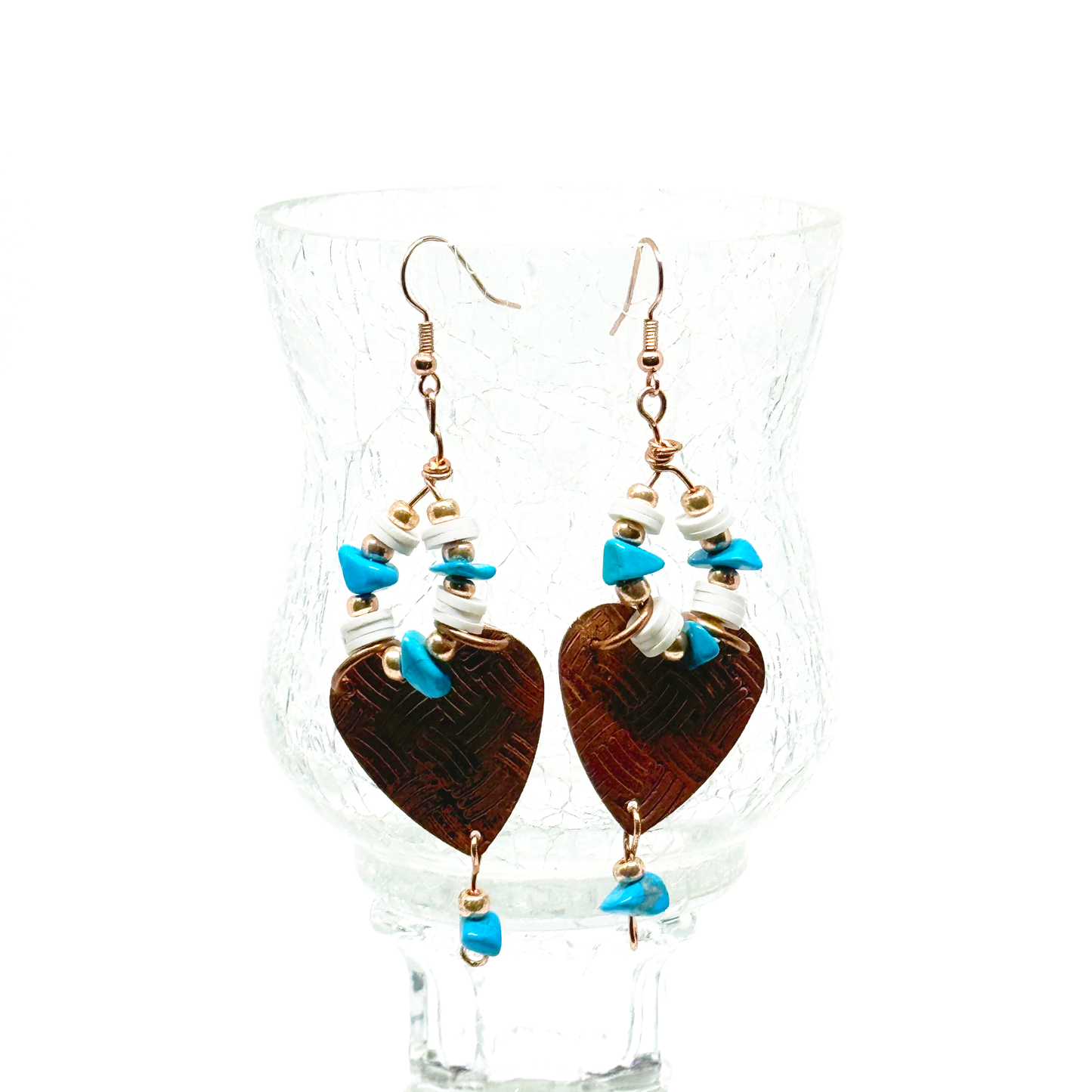 COPPER EARRINGS TURQUOISE AND SHELL