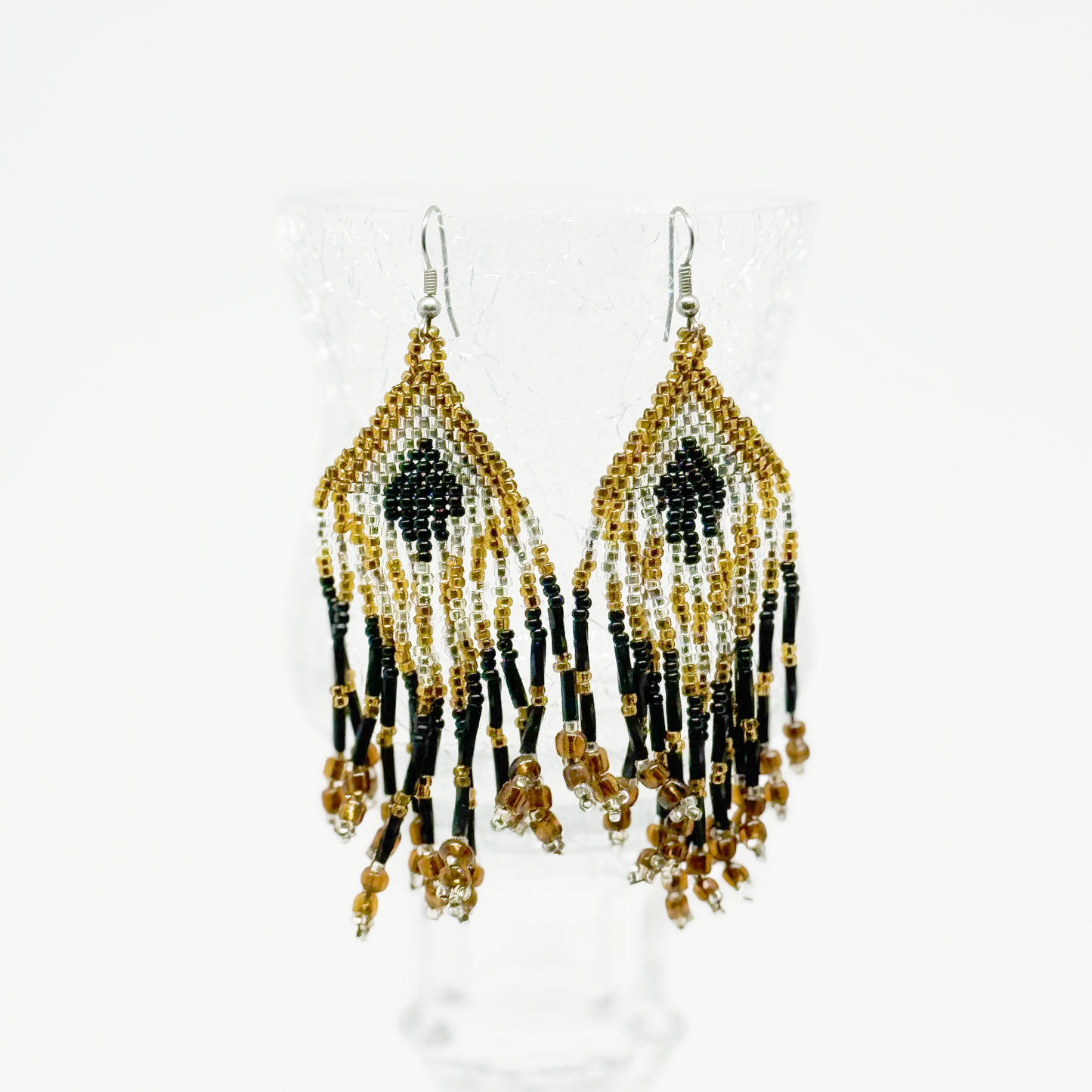 GILED GLAM: GOLD BLACK & SILVER BEADED EARRINGS